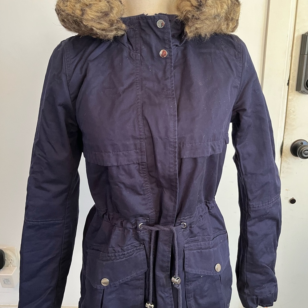 H&M Divided Winter Coat Faux Fur Lined Hooded